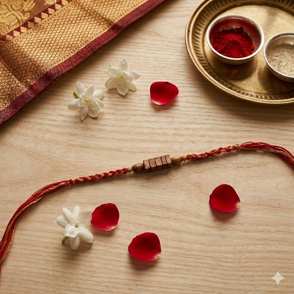 Wooden Beaded with Roli Chawal & Rakshabandhan Card