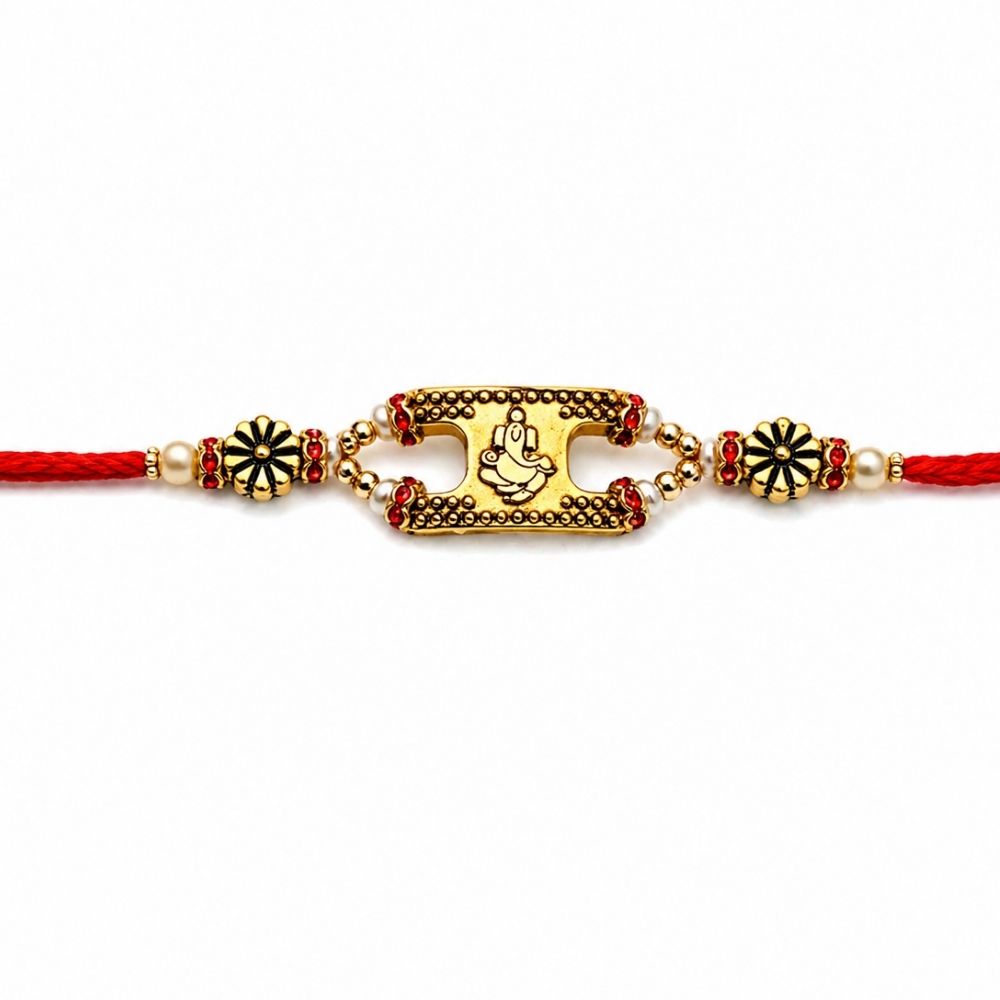 Shree Ganpati Rakhi with Roli Chawal & Rakshabandhan Card