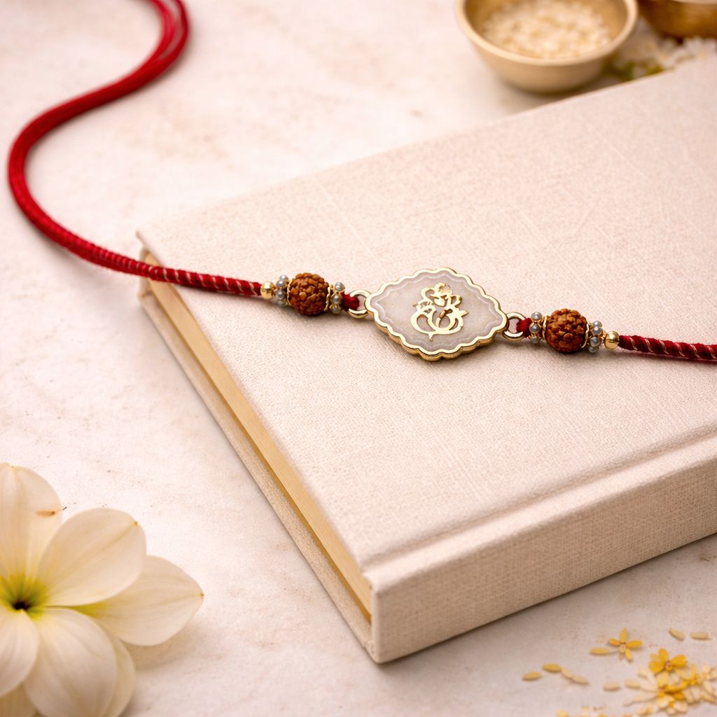 Ganpati Rakhi with Roli Chawal & Rakshabandhan Card