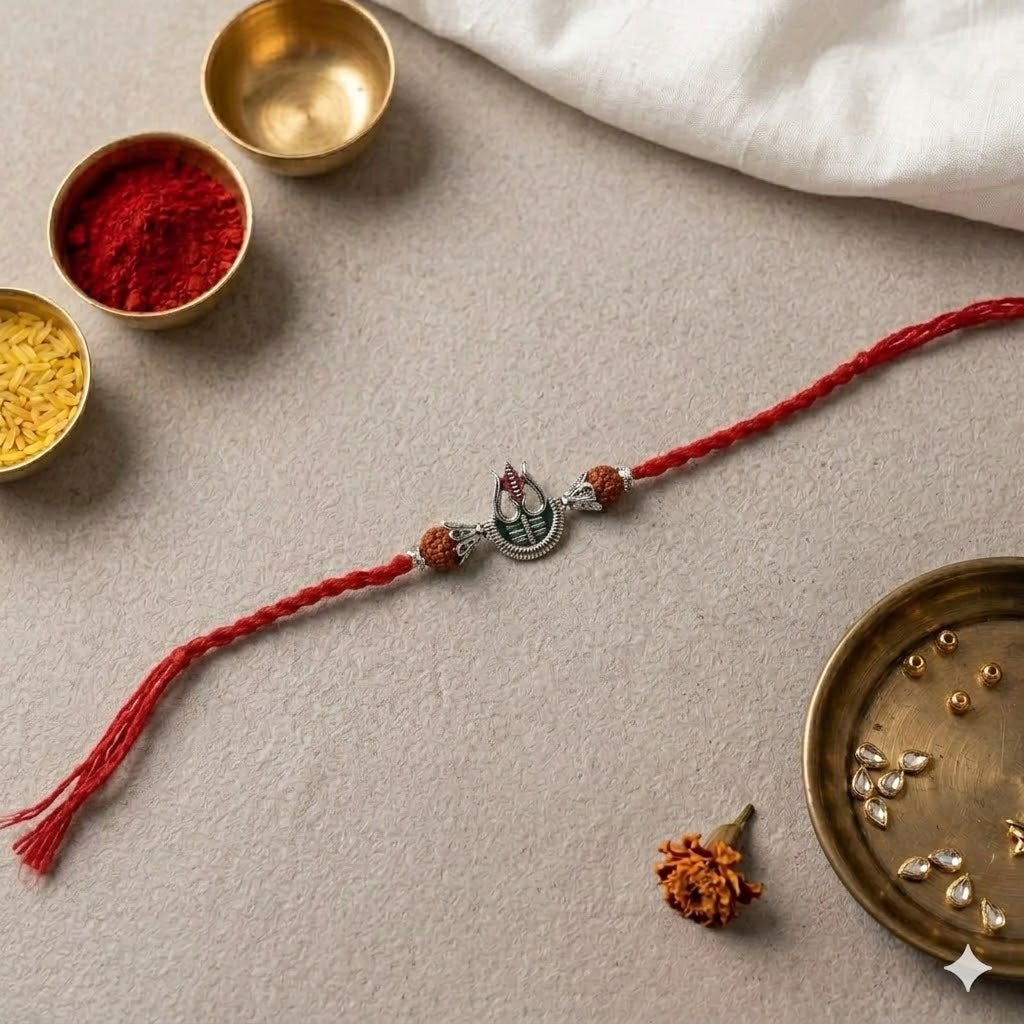 Mahadev Trishul Rakhi with Roli Chawal & Rakshabandhan Card