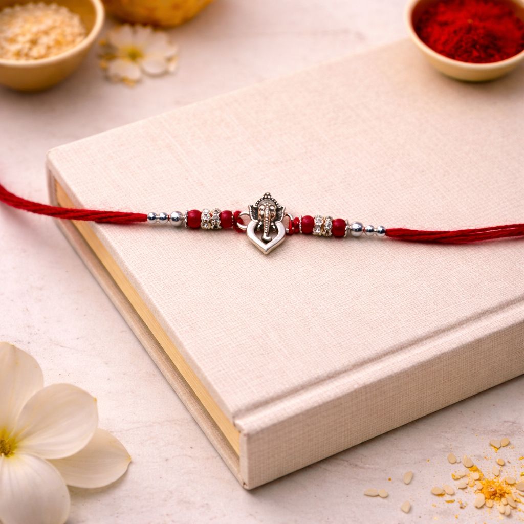 Ganesha Rakhi with Roli Chawal & Rakshabandhan Card