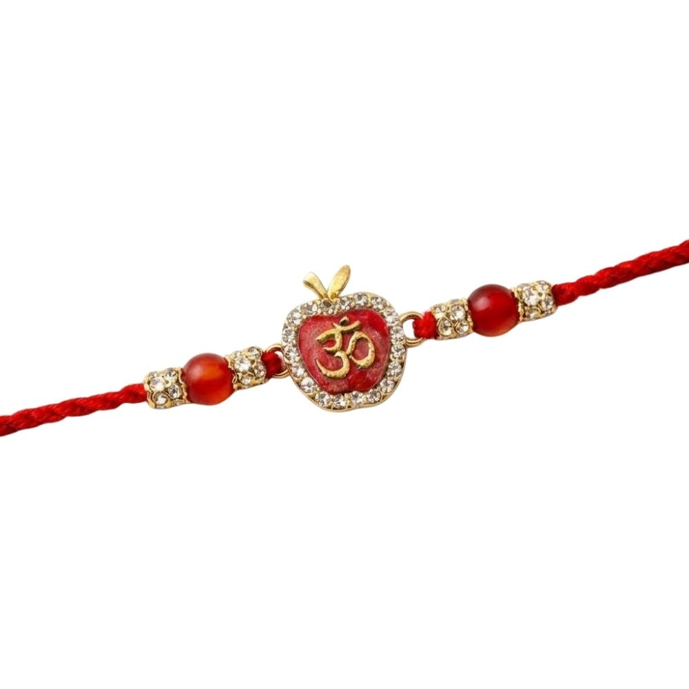 Spiritual Om Apple Design Rakhi with Roli Chawal & Rakshabandhan Card