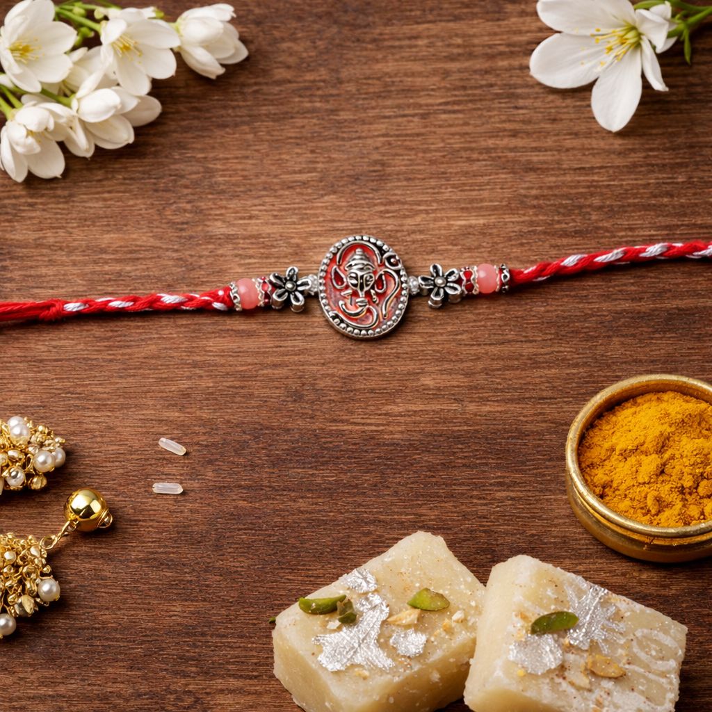 Ganpati Bappa Rakhi with Roli Chawal & Rakshabandhan Card