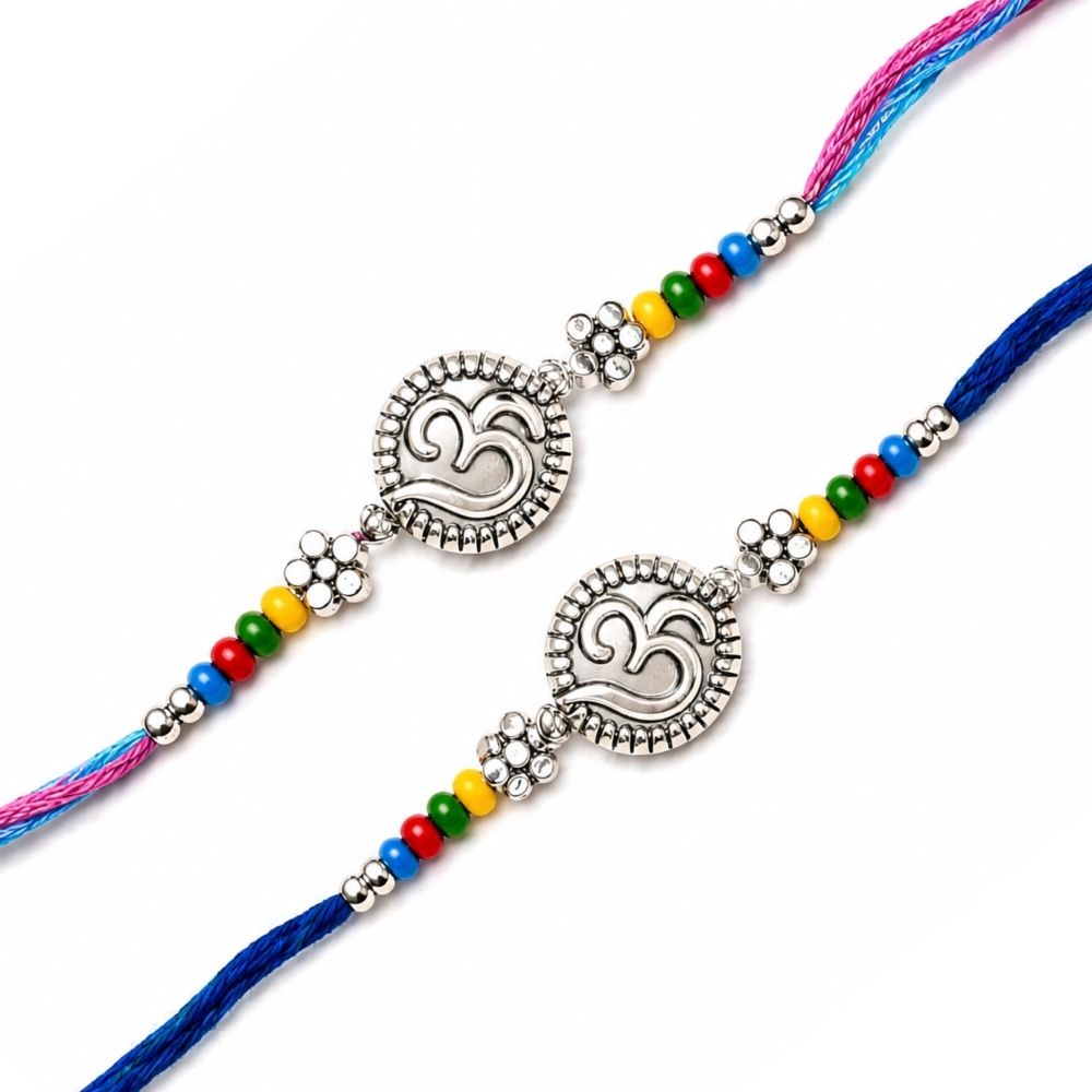 OmThread Rakhi with Roli Chawal & Rakshabandhan Card (Pack of 2)