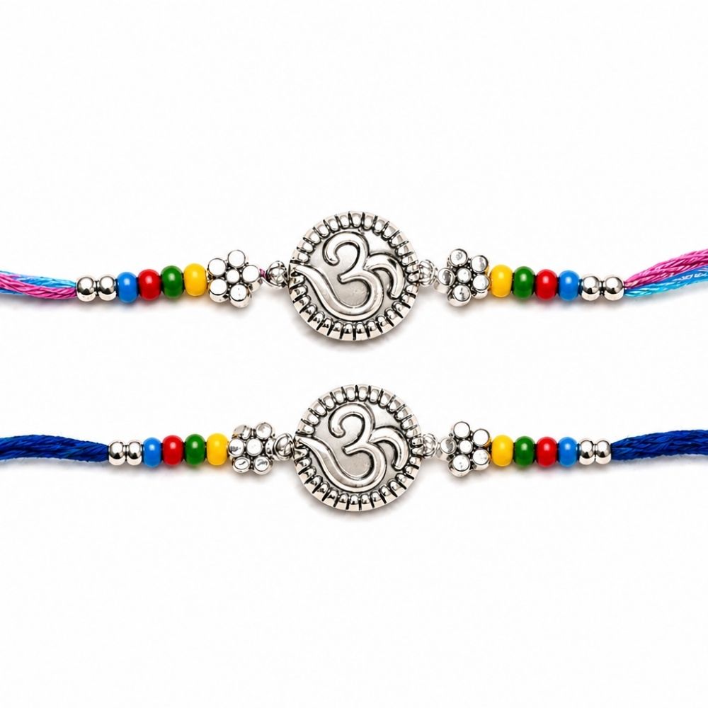 OmThread Rakhi with Roli Chawal & Rakshabandhan Card (Pack of 2)