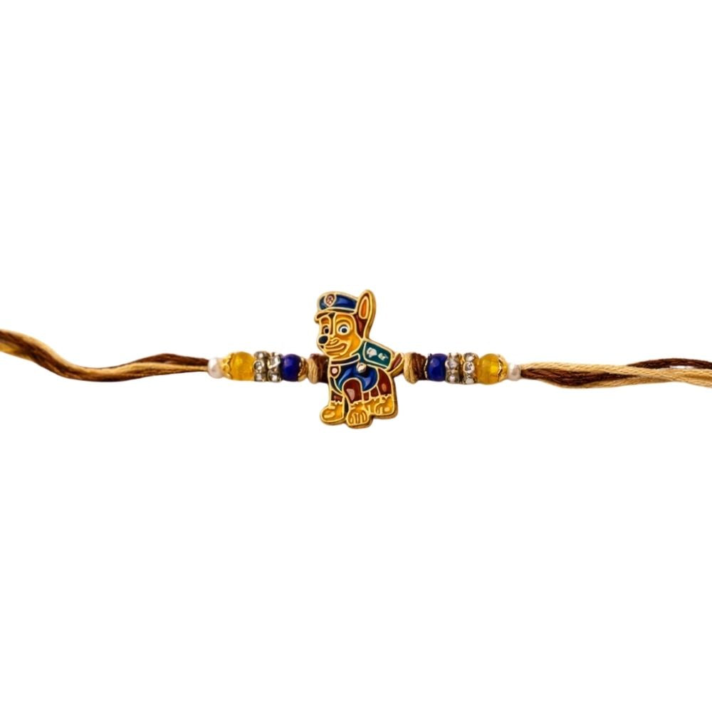 Police Dog Cartoon Rakhi with Roli Chawal & Rakshabandhan Card