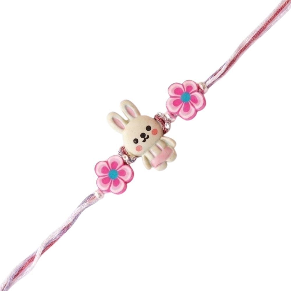 Cute Bunny Rakhi with Roli Chawal & Rakshabandhan Card