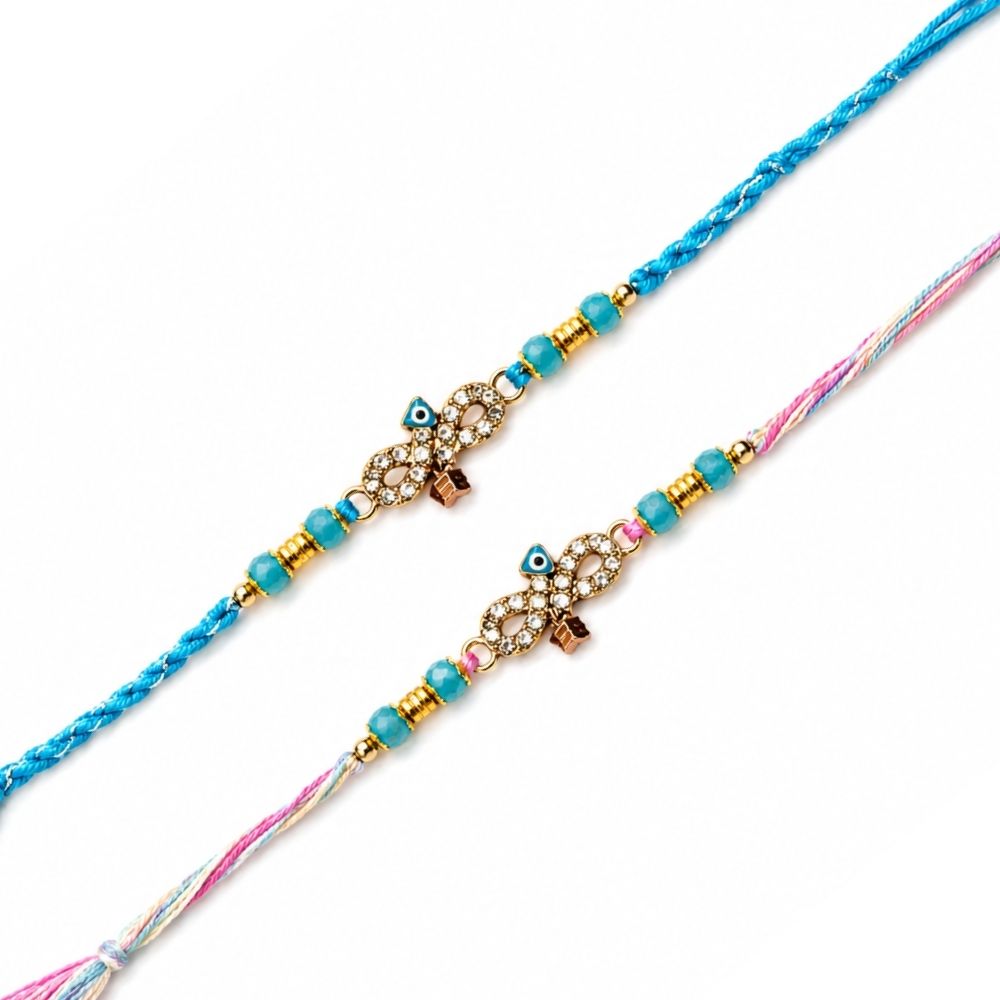 Evil Eye Infinity Rakhi with Roli Chawal & Rakshabandhan Card