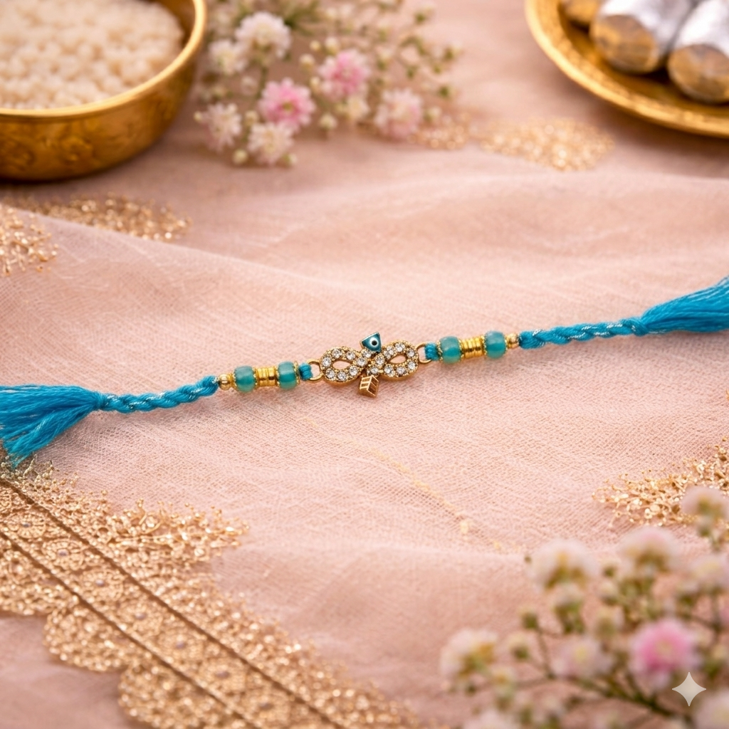 Evil Eye Infinity Rakhi with Roli Chawal & Rakshabandhan Card