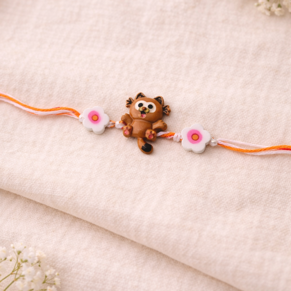Cute Cartoon Cat Rakhi with Roli Chawal & Rakshabandhan Card