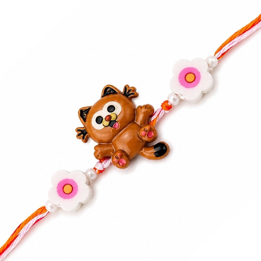 Cute Cartoon Cat Rakhi with Roli Chawal & Rakshabandhan Card