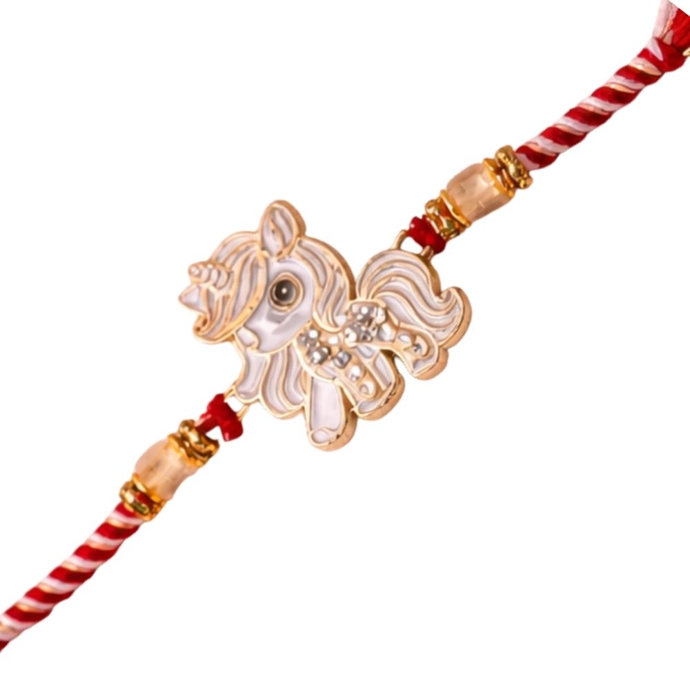 Cute Unicorn Rakhi with Roli Chawal & Rakshabandhan Card