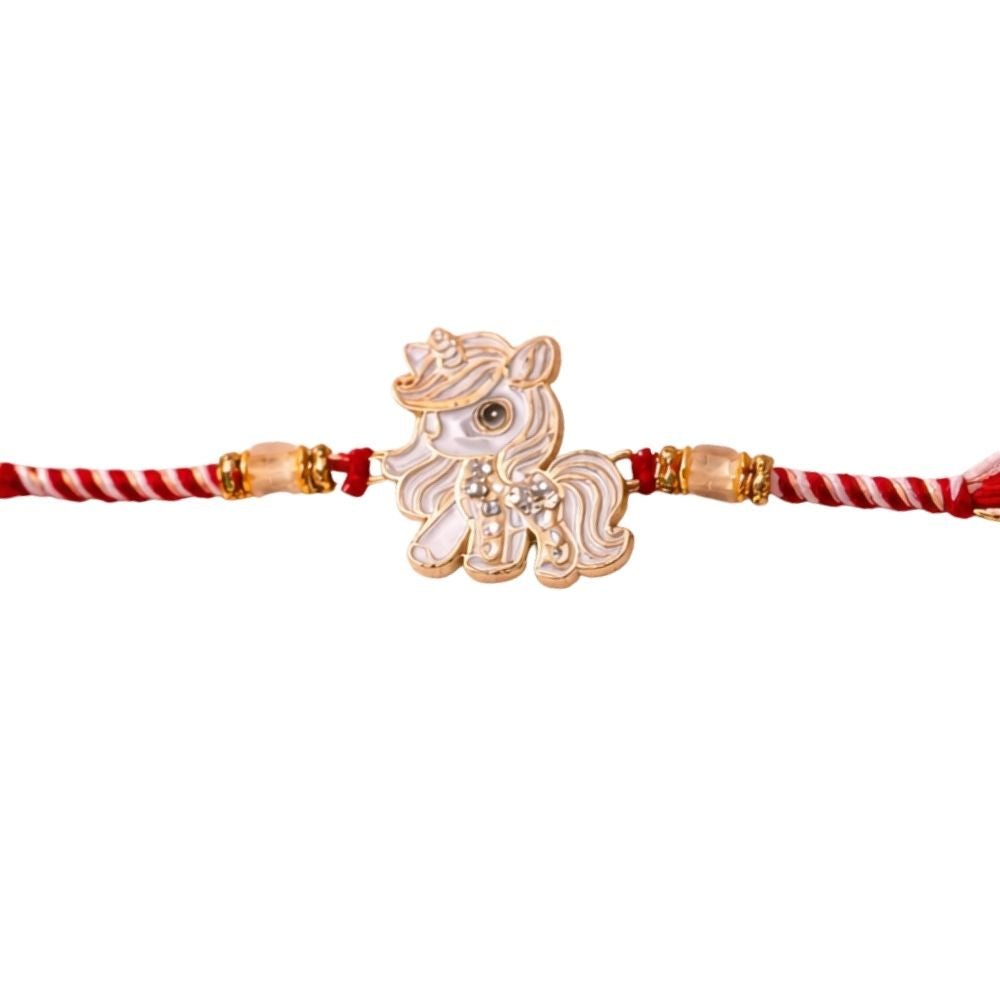 Cute Unicorn Rakhi with Roli Chawal & Rakshabandhan Card
