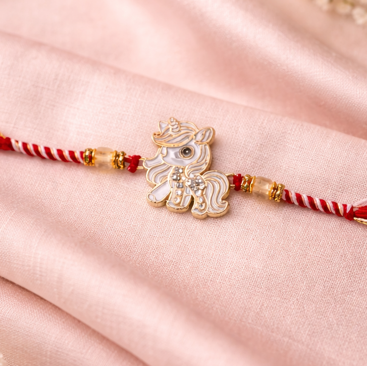 Cute Unicorn Rakhi with Roli Chawal & Rakshabandhan Card