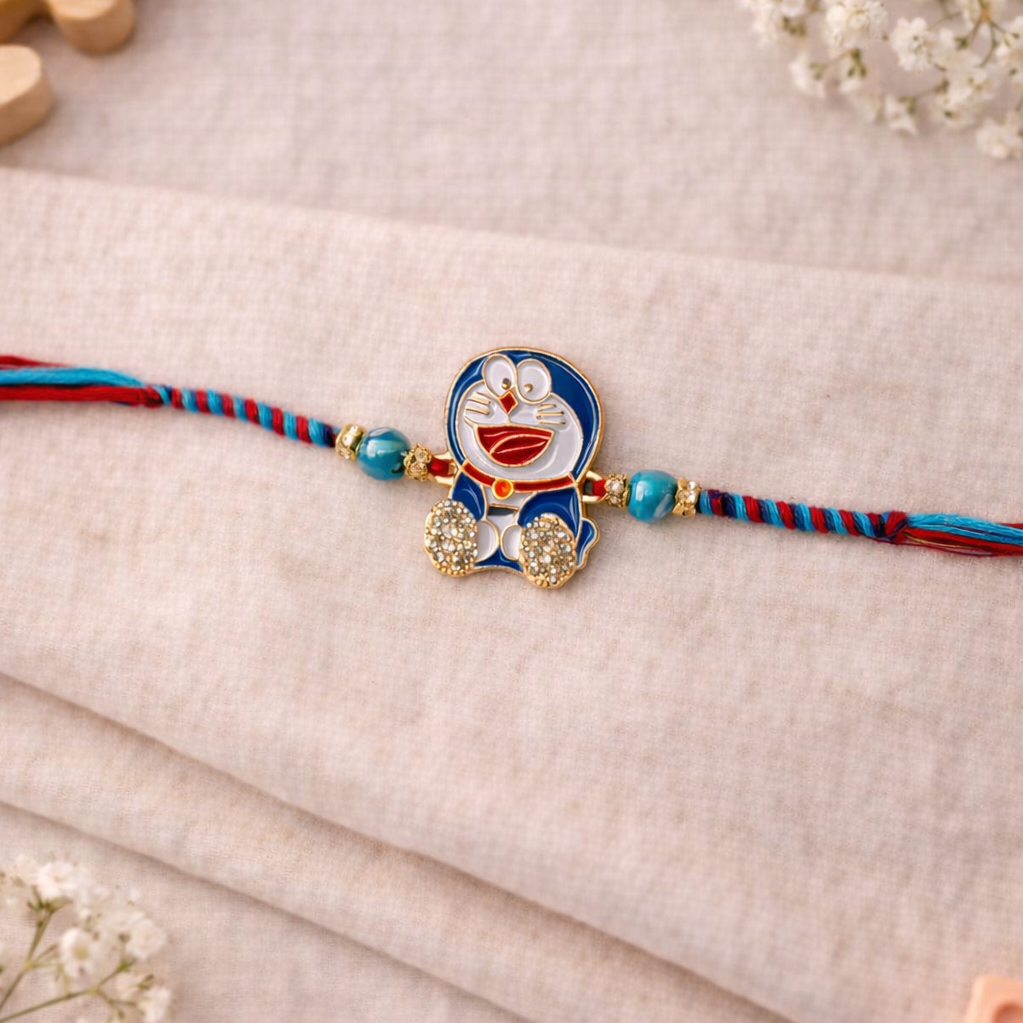 Doraemon Rakhi with Roli Chawal & Rakshabandhan Card