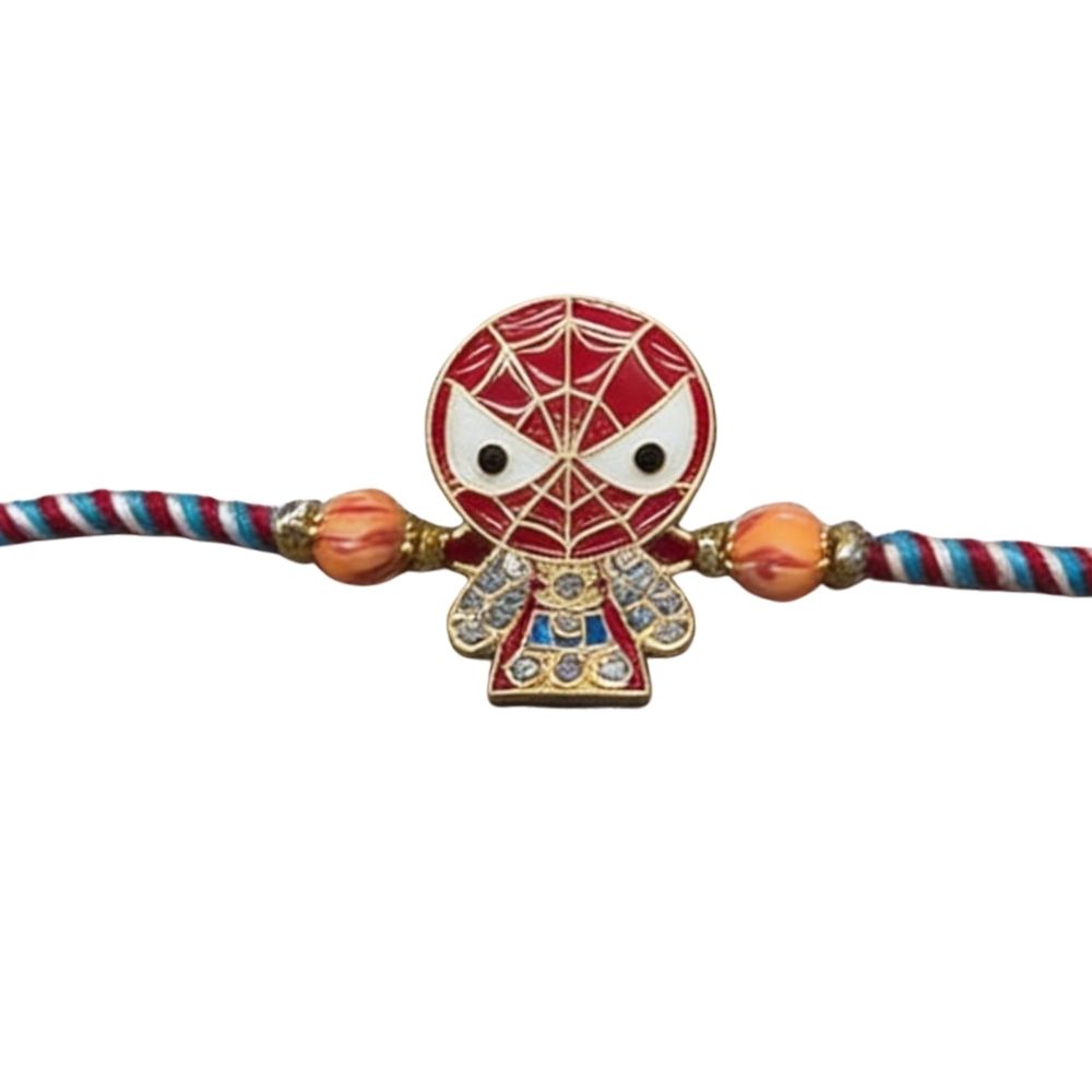 Cute Spider-Man Rakhi with Roli Chawal & Rakshabandhan Card