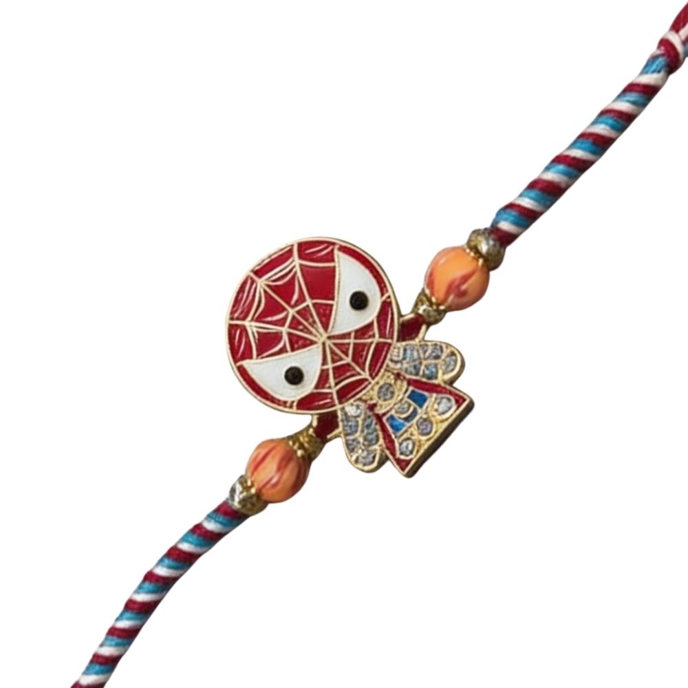 Cute Spider-Man Rakhi with Roli Chawal & Rakshabandhan Card