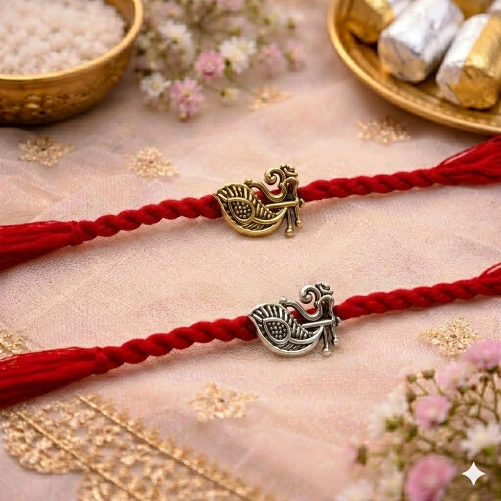 Peacock Feather Rakhi with Roli Chawal & Rakshabandhan Card (Pack Of 2)