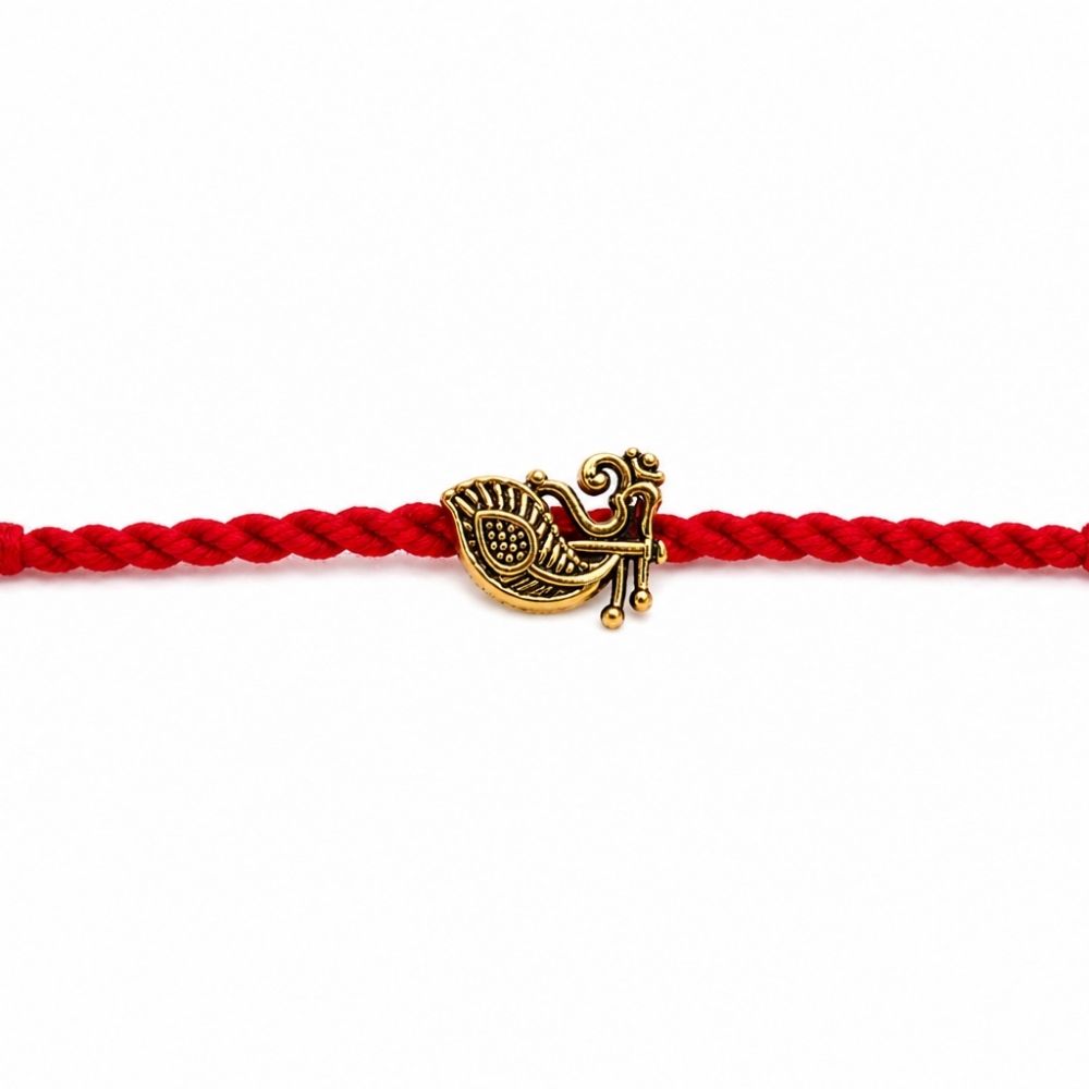Om Peacock Feather Rakhi with Roli Chawal & Rakshabandhan Card