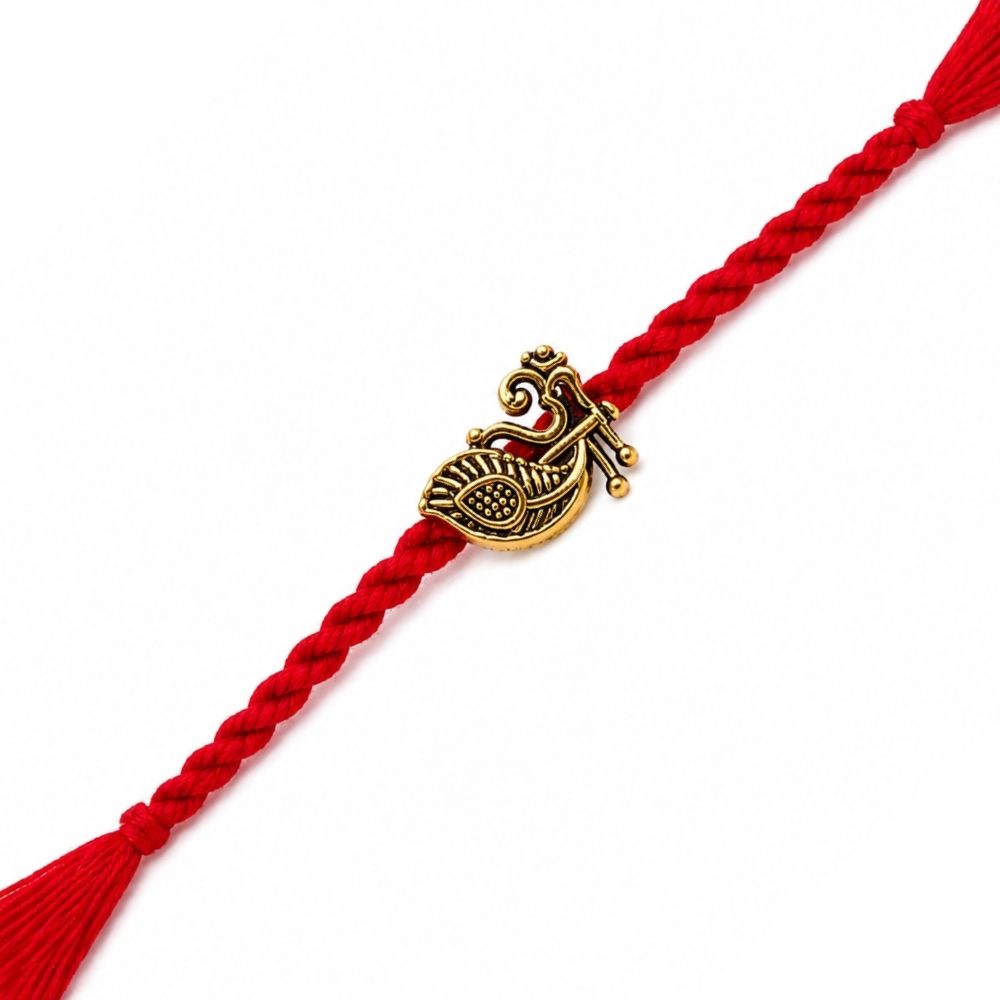 Om Peacock Feather Rakhi with Roli Chawal & Rakshabandhan Card