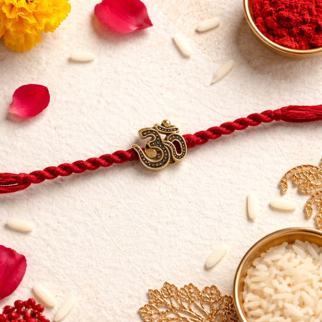 Om Symbol Rakhi with Roli Chawal & Rakshabandhan Card