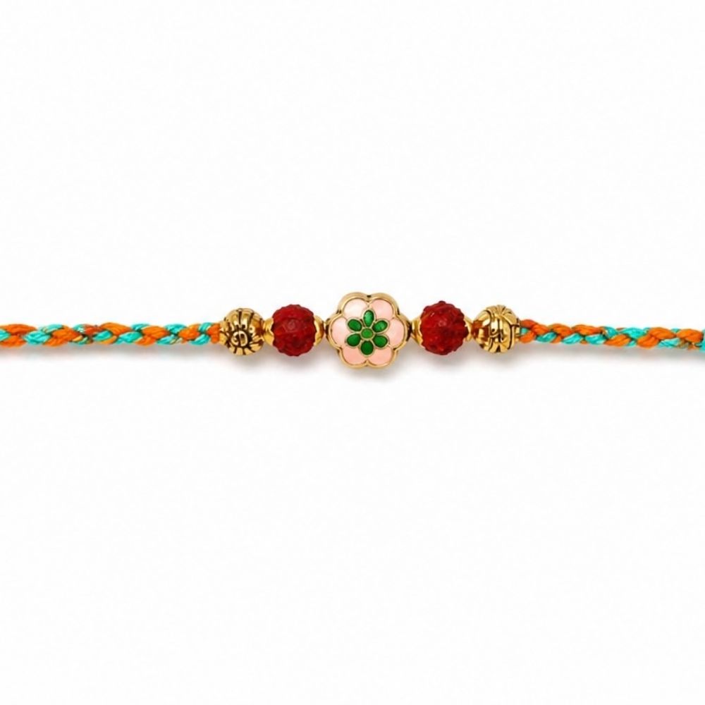 Minimal Floral Rakhi with Roli Chawal & Rakshabandhan Card