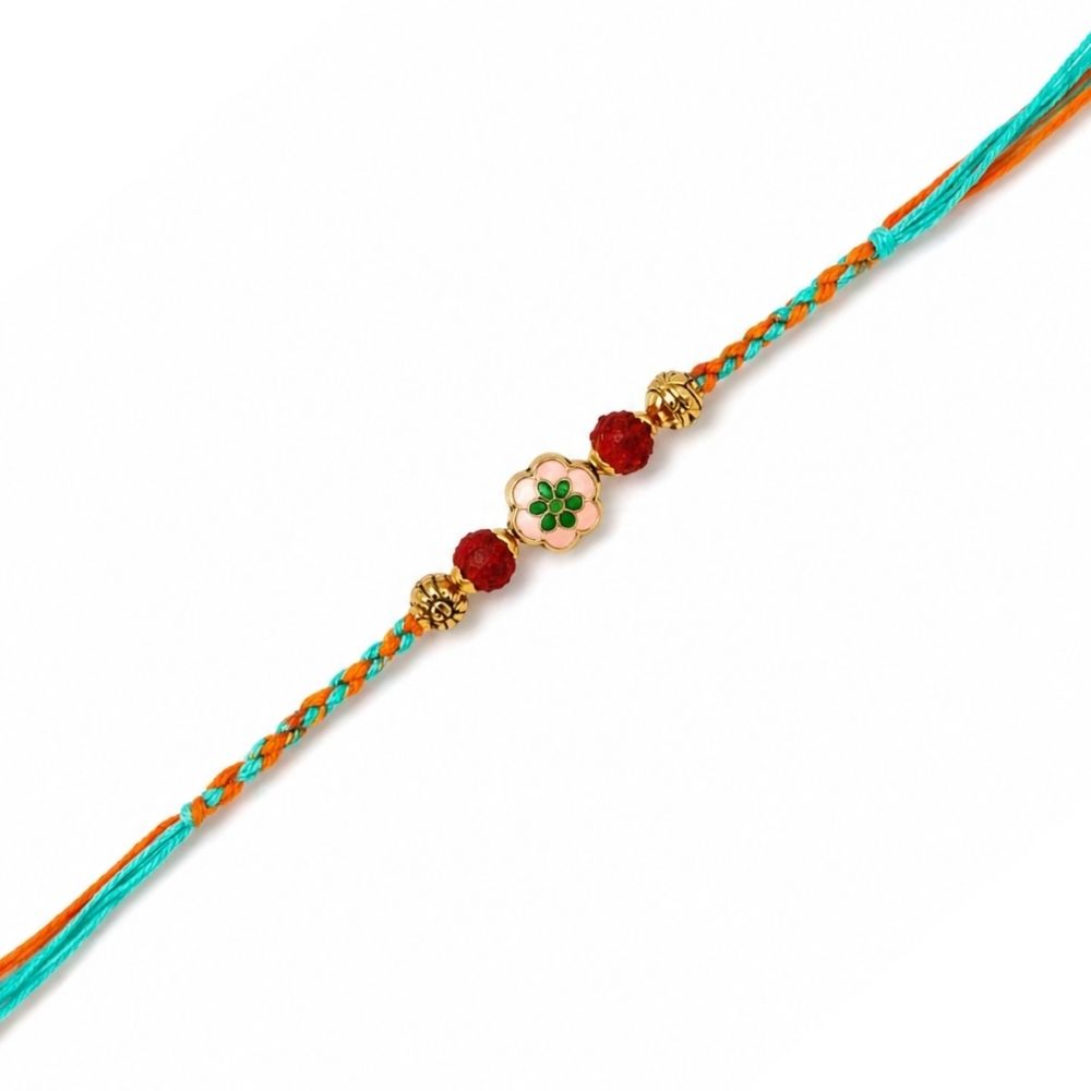 Minimal Floral Rakhi with Roli Chawal & Rakshabandhan Card