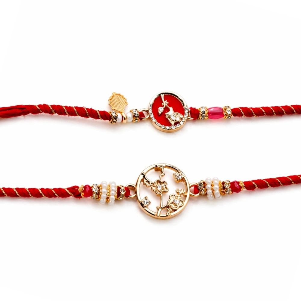 Floral Shape Bhaiya Bhabhi Rakhi with Roli Chawal & Rakshabandhan Card