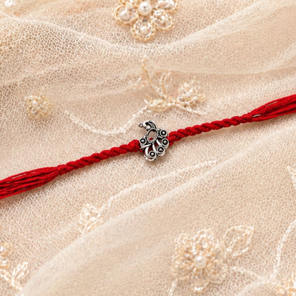 Mor Design Rakhi with Roli Chawal & Rakshabandhan Card