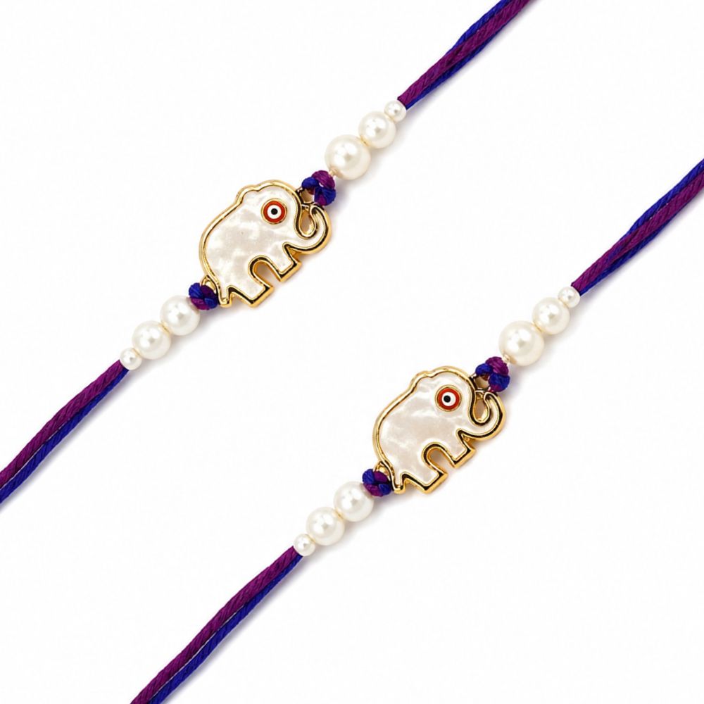 Elephant Shape Evil Eye Rakhi with Roli Chawal & Rakshabandhan Card (Pack of 2)