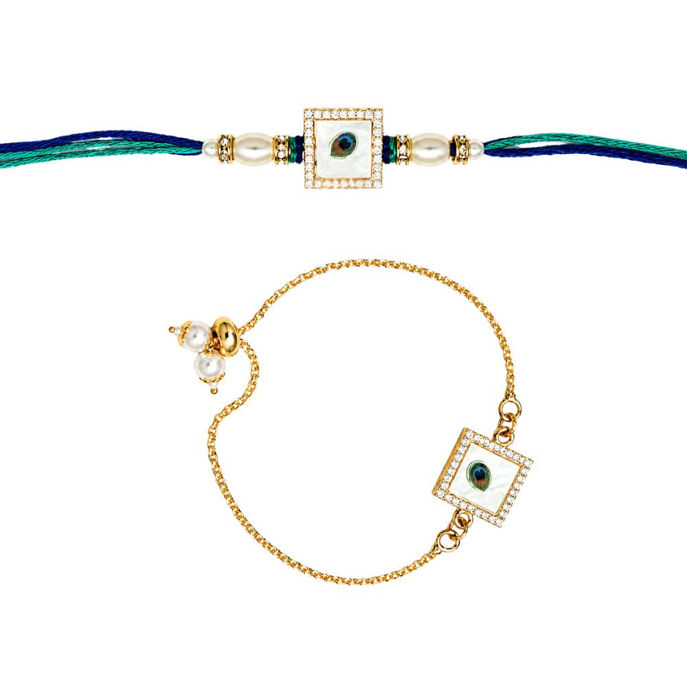 Evil Eye Bhaiya Bhabhi Lumba Rakhi with Roli Chawal & Rakshabandhan Card