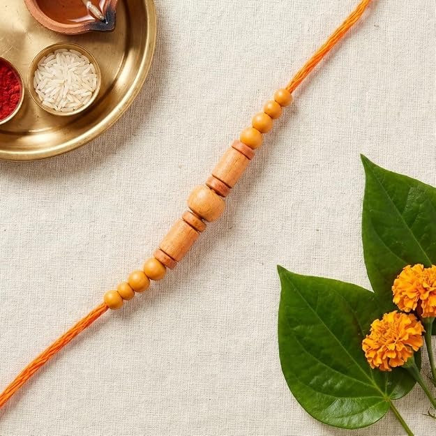 Wooden Pearl Beaded with Roli Chawal & Rakshabandhan Card