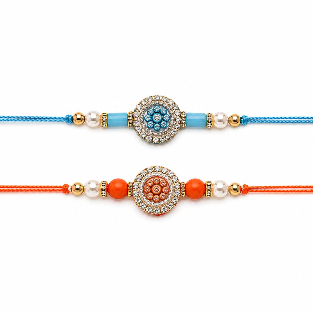 Kundan Studded Rakhi with Roli Chawal and Raksha Bandhan Card (Pack Of 2)