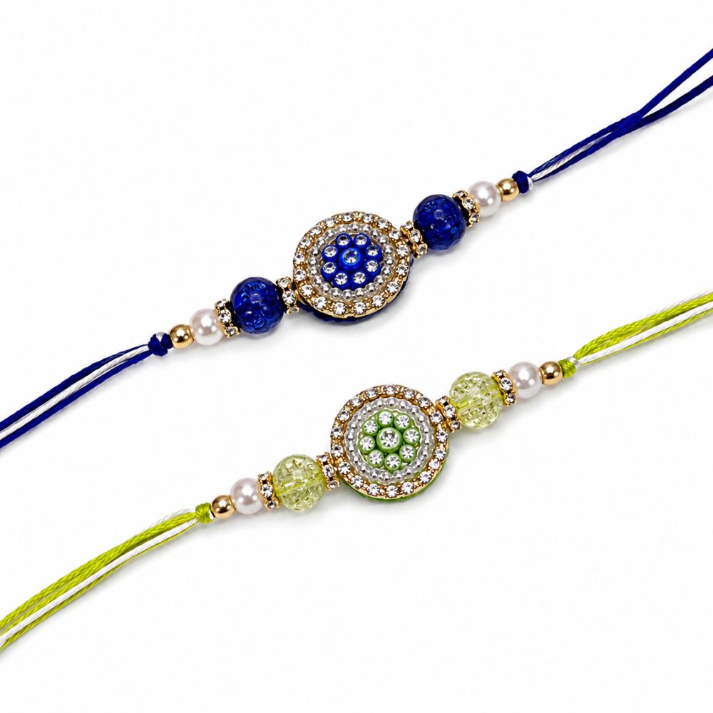 Pearl & Kundan Studded Rakhi with Roli Chawal and Raksha Bandhan Card (Pack Of 2)