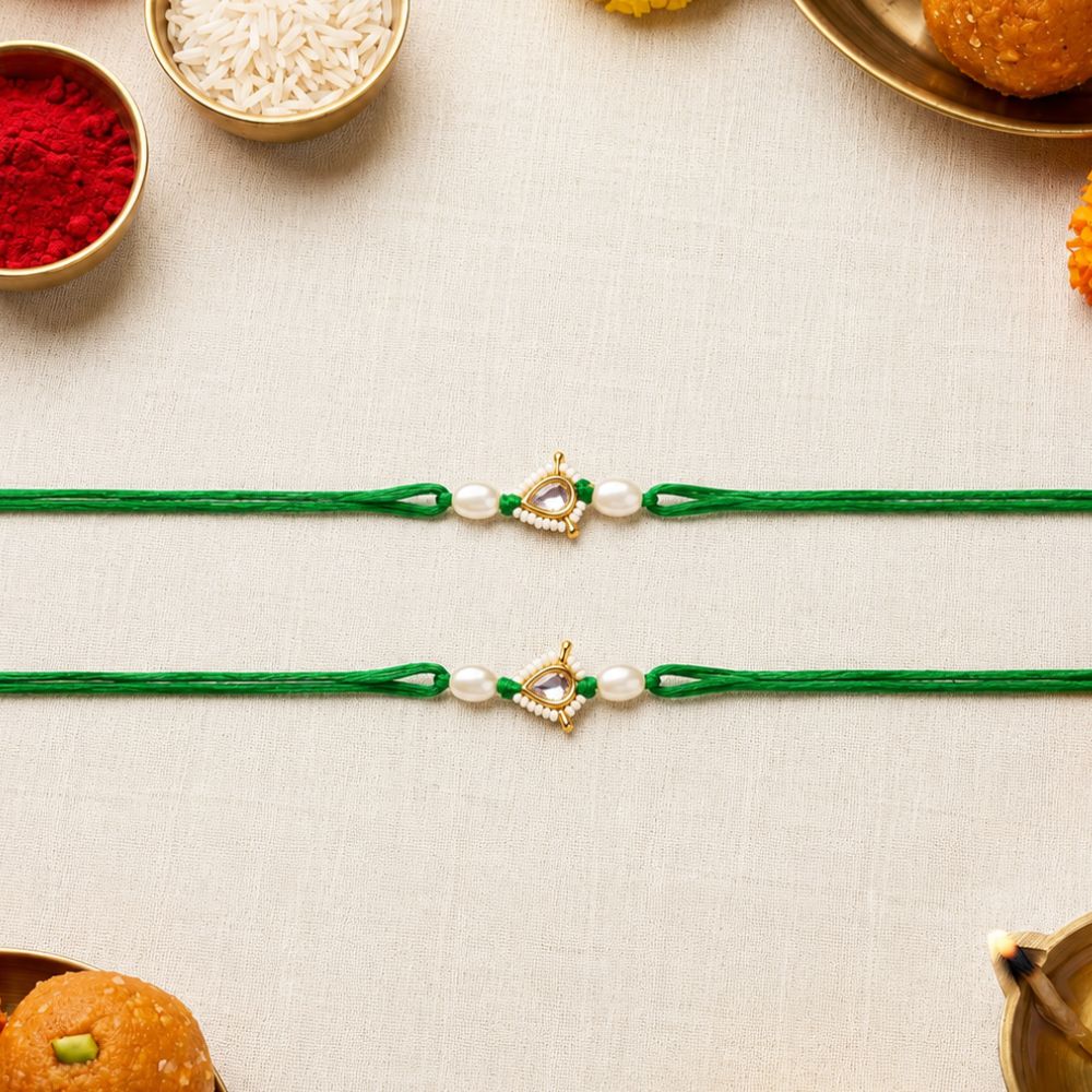 Kundan Rakhi with Roli Chawal and Raksha Bandhan Card (Pack Of 2)