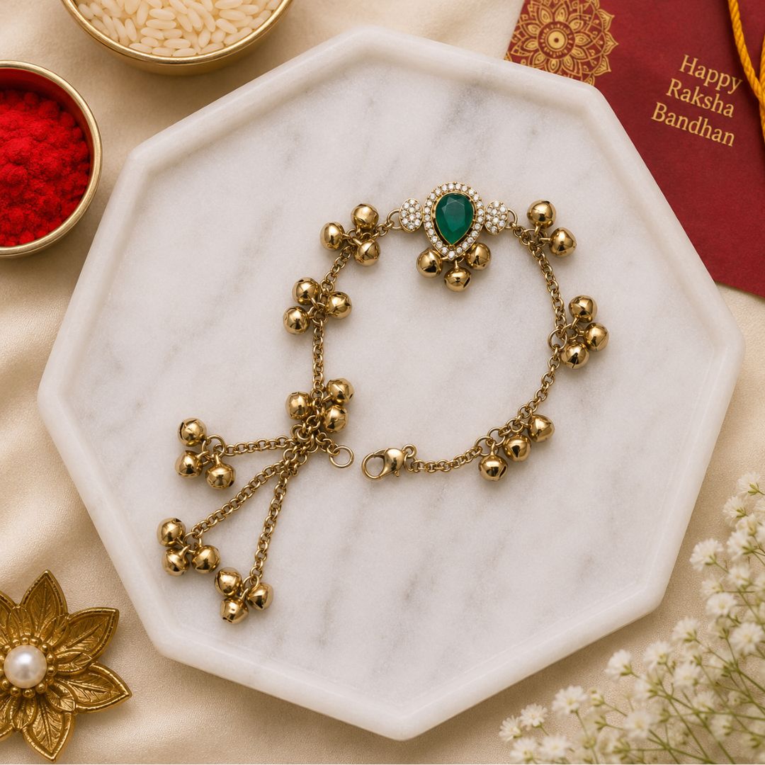 Emerald Green Kashmiri Ghungroo Lumba Bracelet
