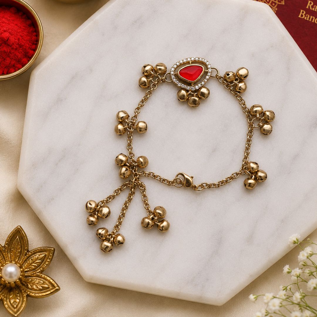 Red Teardrop Kashmiri Ghungroo Lumba Bracelet