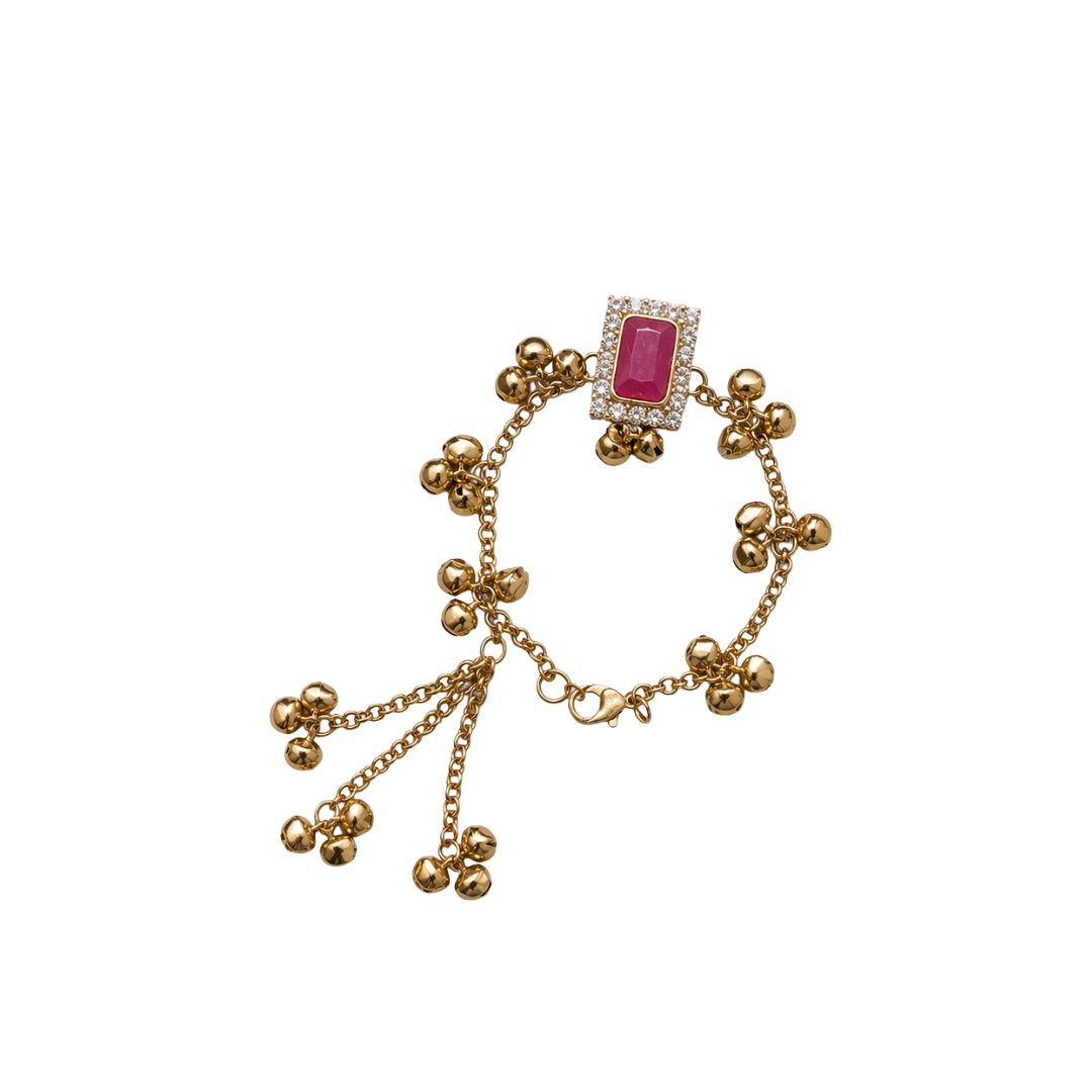 Pink Rectangle Kashmiri Ghungroo Lumba Bracelet