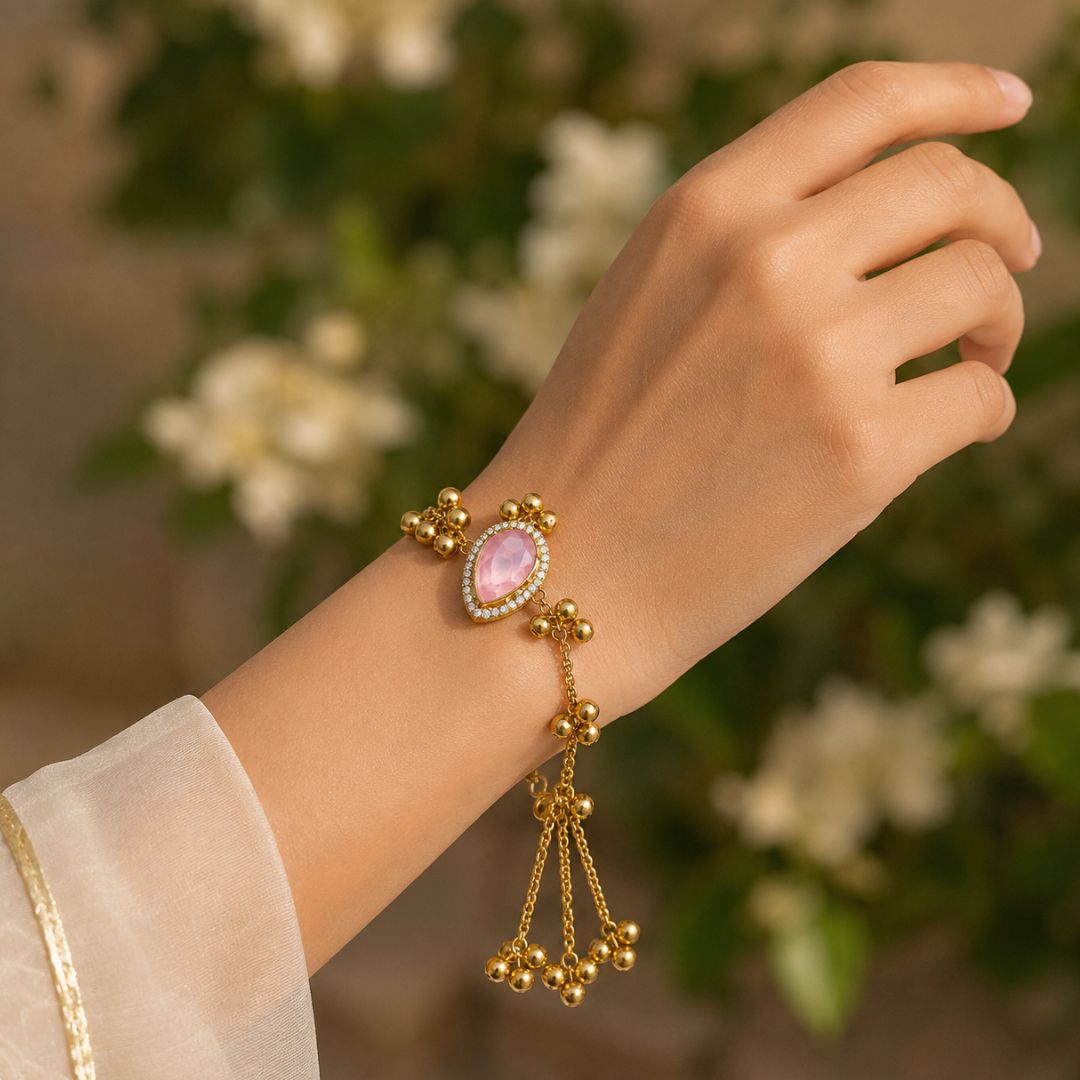 Blush Pink Teardrop Kashmiri Ghungroo Lumba Bracelet