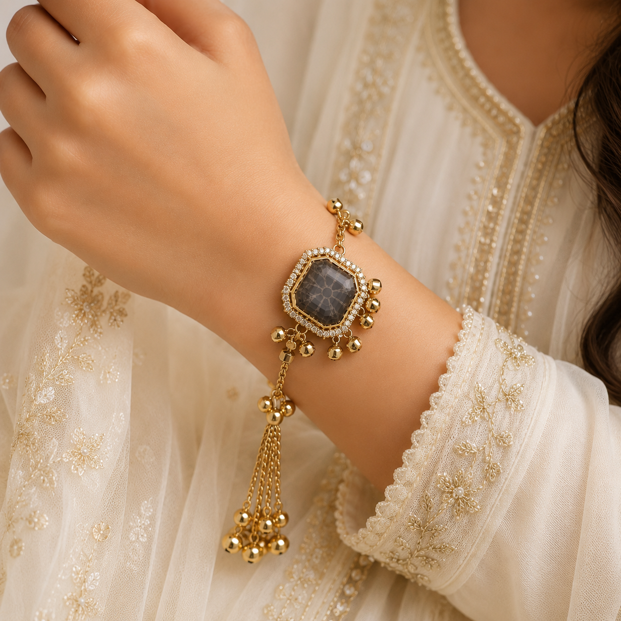 Sapphire Blue Kashmiri Ghungroo Lumba Bracelet