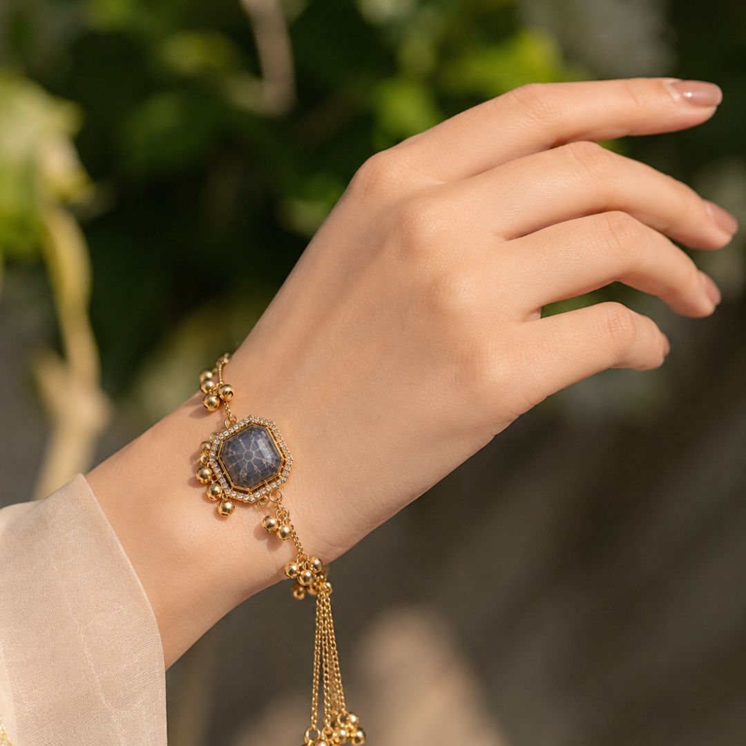 Sapphire Blue Kashmiri Ghungroo Lumba Bracelet