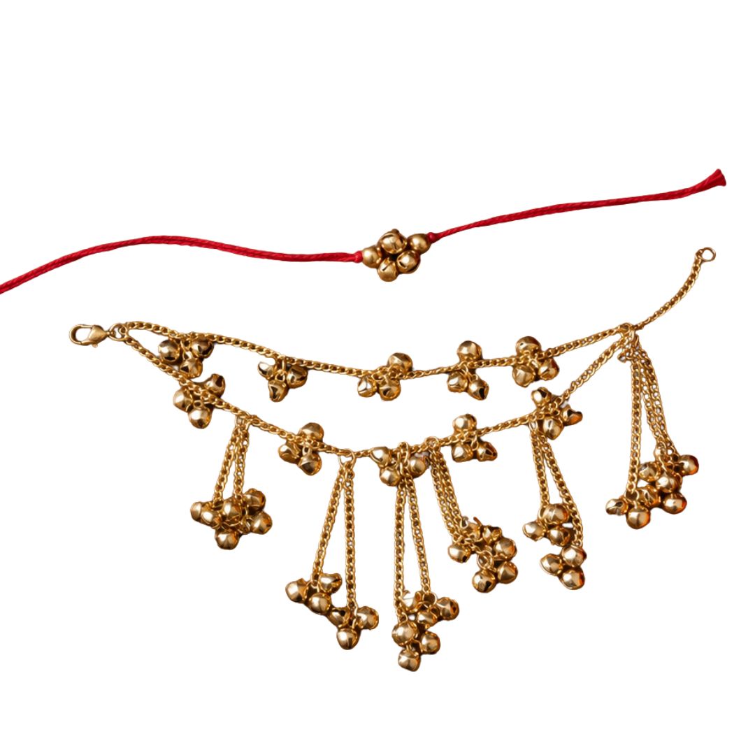 Ethnic Kashimiri Ghungroo Bhaiya Bhabhi Lumba Rakhi With Roli Chawal & Rakshabandhan Card