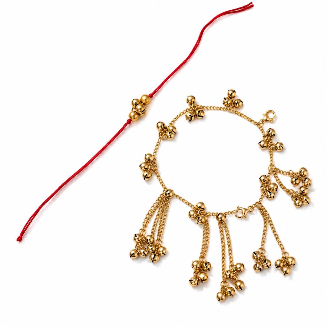 Ethnic Kashimiri Ghungroo Bhaiya Bhabhi Lumba Rakhi With Roli Chawal & Rakshabandhan Card
