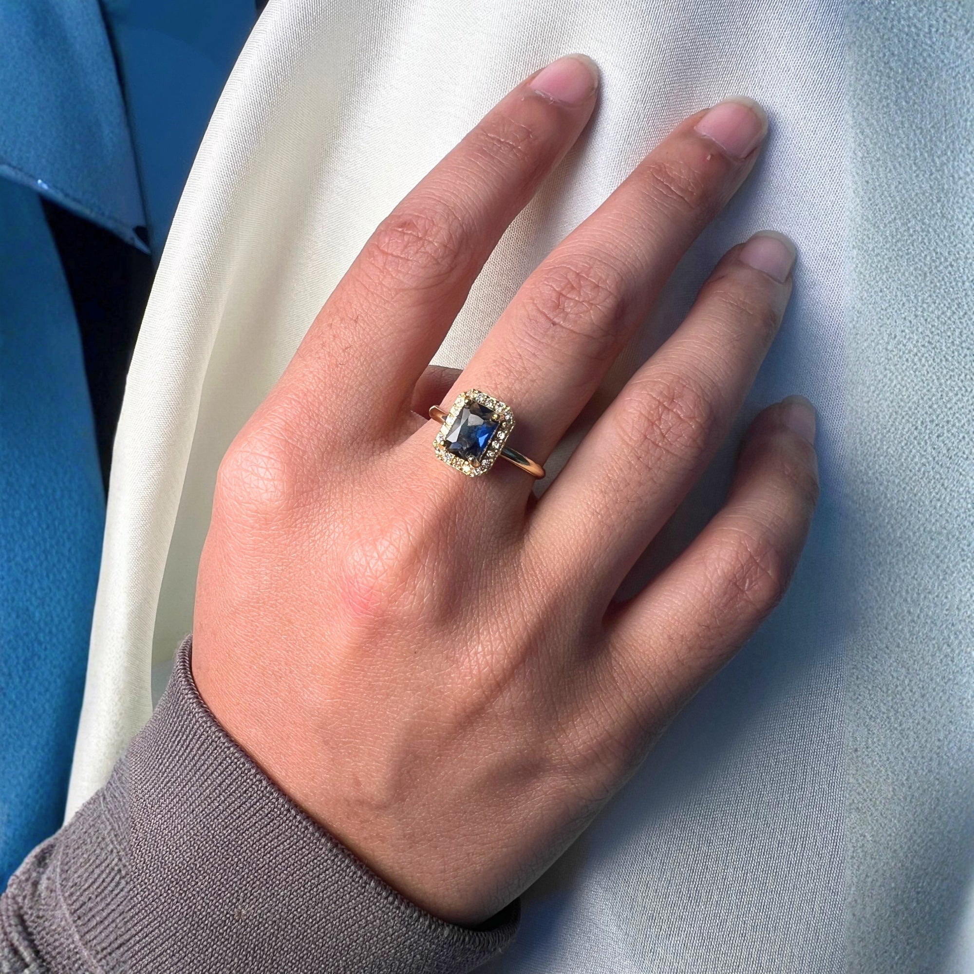Aira - Blue Rectangle Stone Cocktail Ring