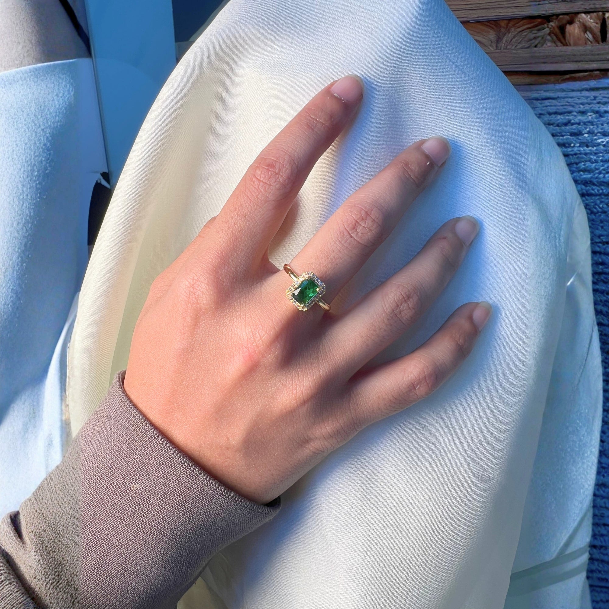 Aira - Green Rectangle Stone Cocktail Ring