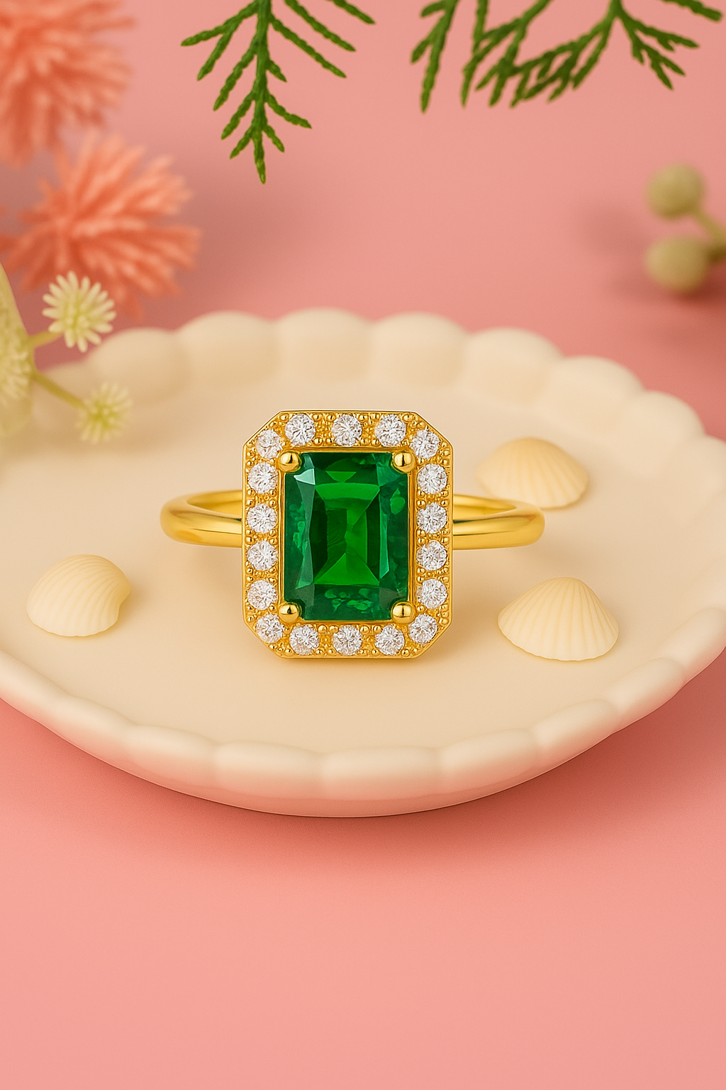 Aira - Green Rectangle Stone Cocktail Ring