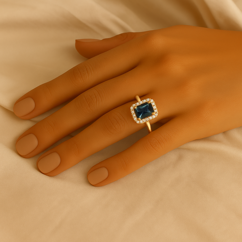 Aira - Blue Rectangle Stone Cocktail Ring