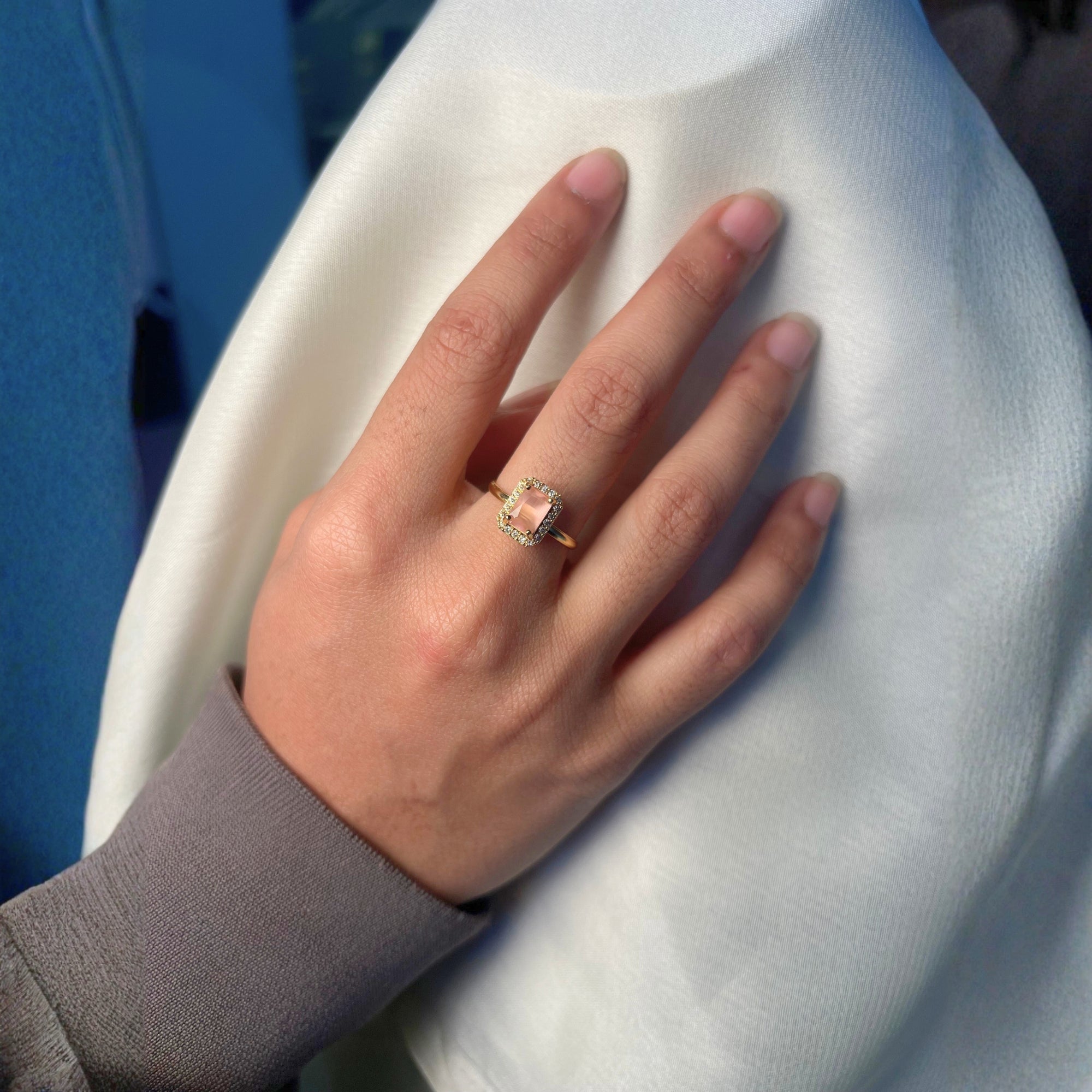 Aira - Peach Rectangle Stone Cocktail Ring