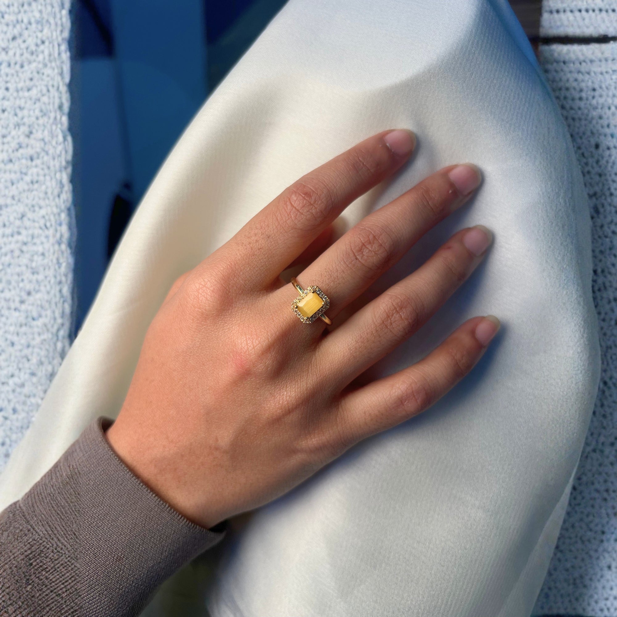 Aira - Yellow Rectangle Stone Cocktail Ring