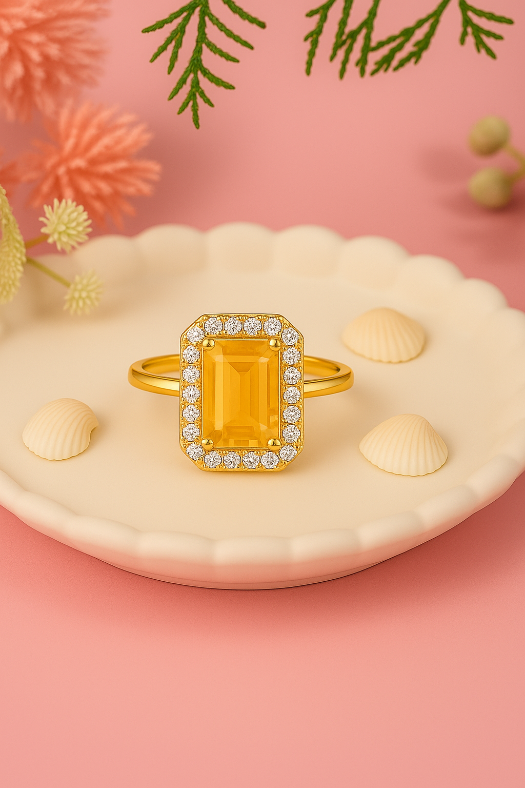 Aira - Yellow Rectangle Stone Cocktail Ring